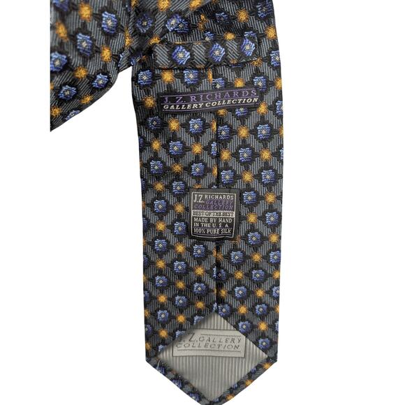 J.Z. Richards Gallery Collection 100% Silk Gray Blue Gold Tie Handmade USA Event - Picture 2 of 4